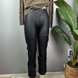 Women’s Black Faux Leather Stretch Joggers Size Small